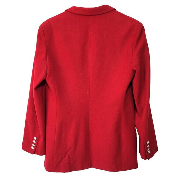 Lauren Ralph Lauren Blazer Jacket 8 Women 10 Silver Crest Buttons Red Wool Blend - Picture 4 of 5